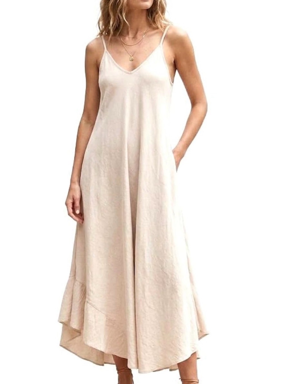 Women’s Summer Maxi Dress V-Neck With Spaghetti Straps - Sundress